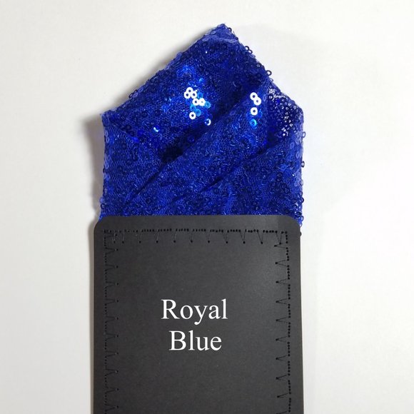 NEW - Men's Royal Blue Sequin Pre-Folded Pocket Square Insert - Point Design - Picture 5 of 6